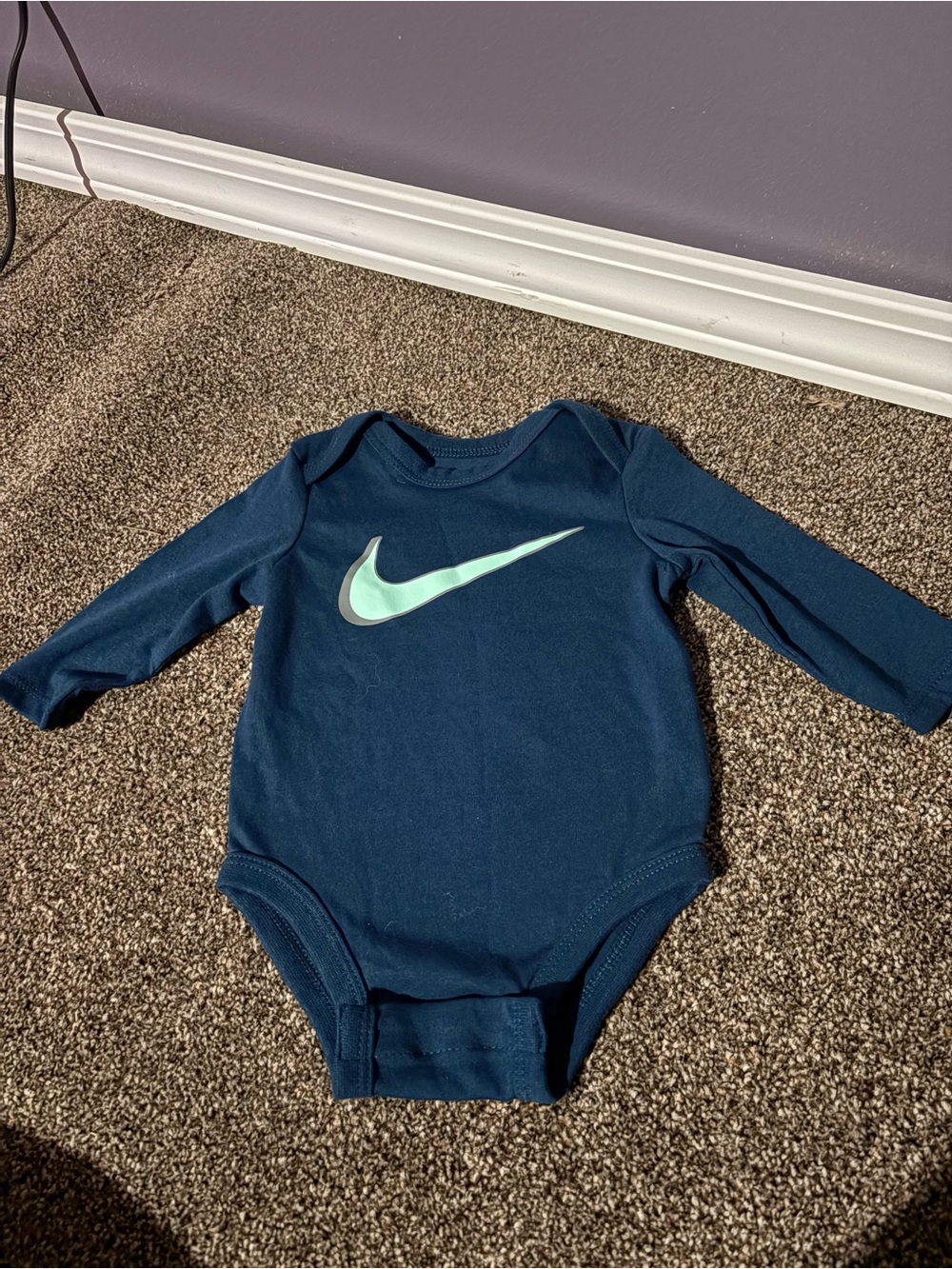 Nike Navy Long-Sleeve Baby One-Piece with Mint Swoosh 31